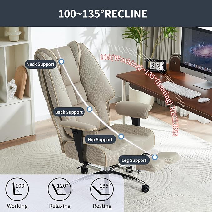 Big and Tall Office Chair 400lbs Wide Seat, Leather High Back Executive Office - Image 5