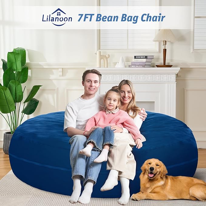 7FT Bean Bag Chair with Ultra Soft Velvet Cover Bean Bag Sofa with Memory Foam - Image 3