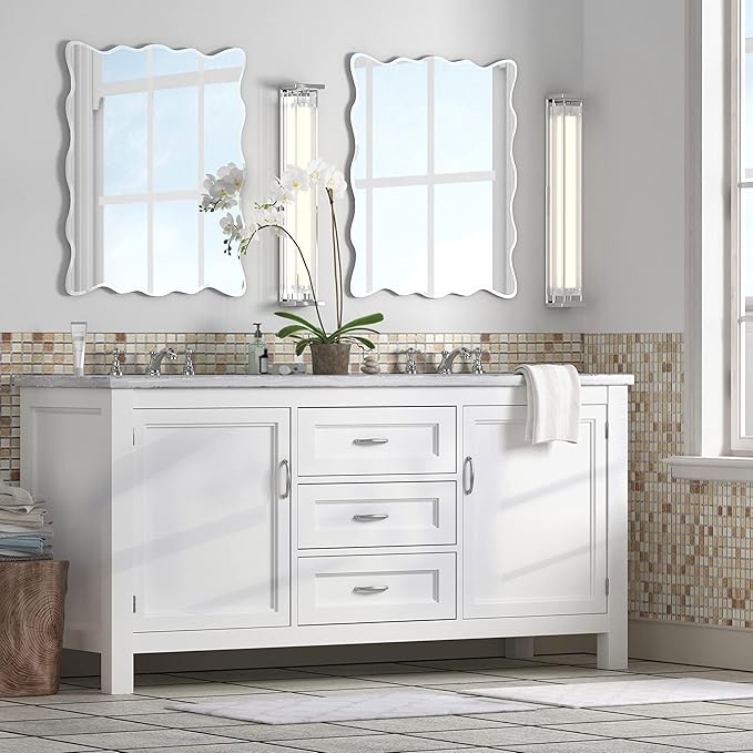 KOHROS Wavy Wall Mirror Frameless Bathroom Mirrors - Image 2
