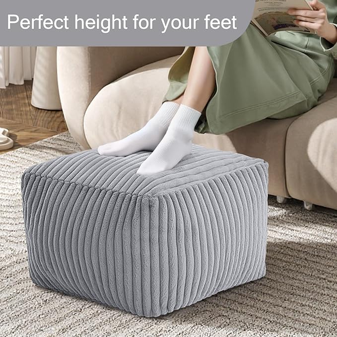 MeMoreCool Square Stuffed Pouf Ottoman Foot Rest, Stripe Furry Floor Pouf Foot - Image 3