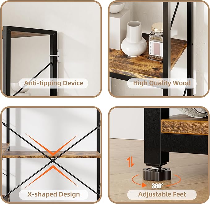 Shintenchi 5 Tier Corner Bookshelf, L Shaped Bookcase, Large Etagere Bookcase - Image 3