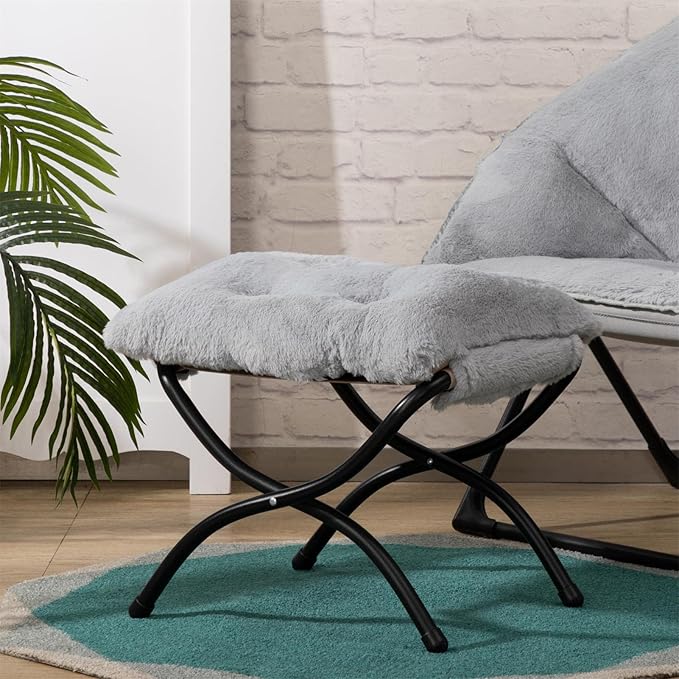 HollyHOME 15" Folding Footrest Stool, Upholstered Small Foldable Ottoman - Image 7