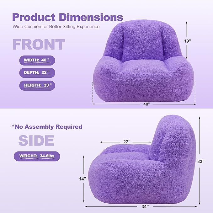 Homguava Bean Bag Chairs for Adults, Giant Beanbag Couch Adult Bean Bag Chair - Image 2