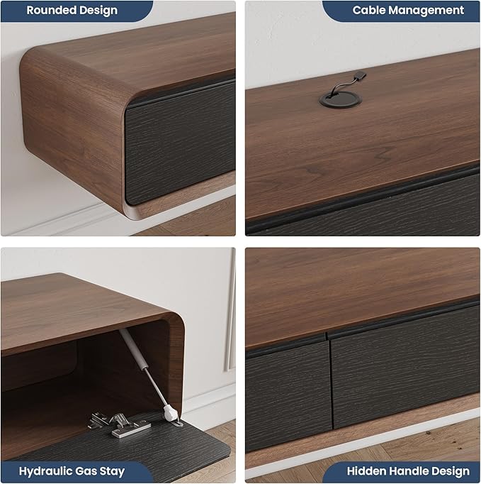 POVISON Fully-Assembled Minimalist Floating TV Stand, Modern Wall-Mounted - Image 5