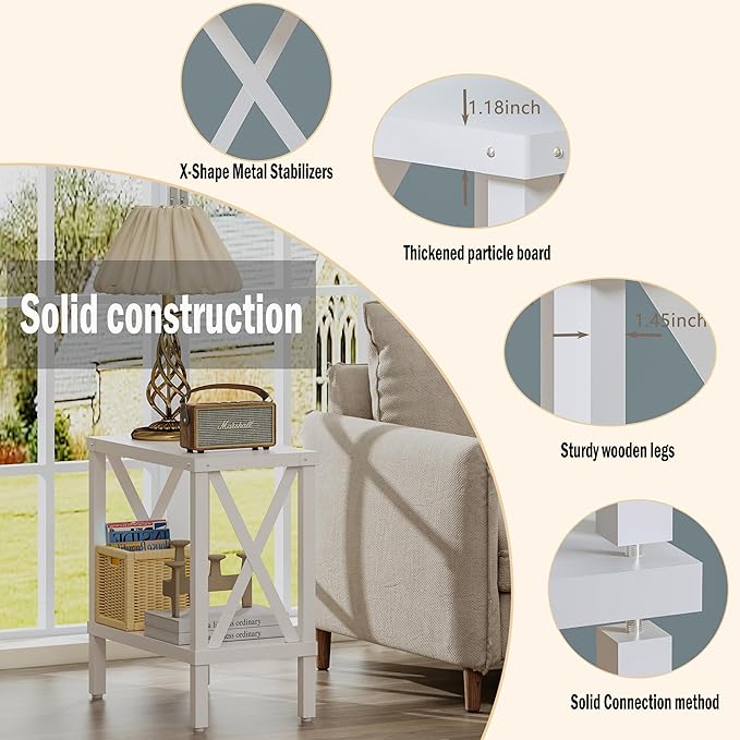 Narrow End Table, Large Sofa Side Table, Farmhouse Nightstand - Image 4