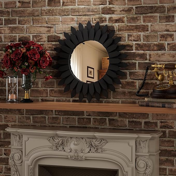 20 Inch Black Boho Wall Decor Sunburst Mirror - Image 2