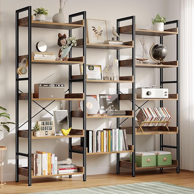 Rolanstar Bookshelf 5 Tiers, Triple Bookcase - Image 2