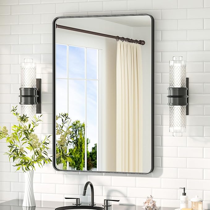 TETOTE Black Mirror for Bathroom 24 x 36 Matte Black Metal Framed Vanity Mirror by TETOTE