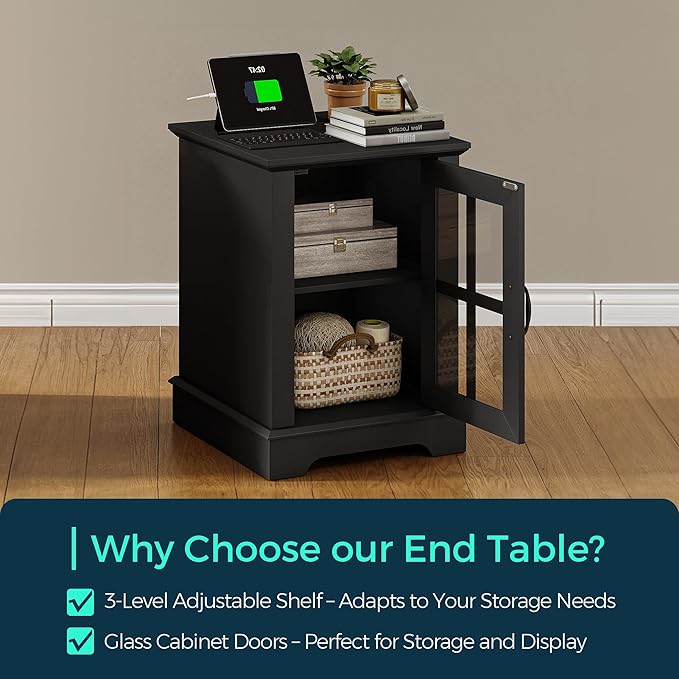 LINSY HOME End Table with Charging Station, Modern Side Table with Storage - Image 6