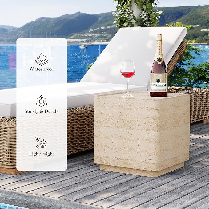 COSIEST 14.4" Outdoor Side Table, Rectangular Concrete End Table - Image 4