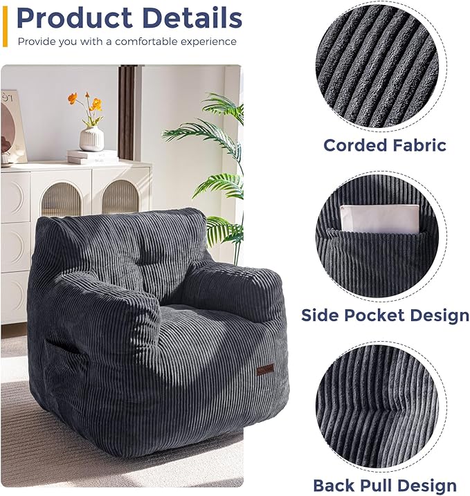 MAXYOYO Bean Bag Chair, Tufted Bean Bag Couch Lazy Chair, Living Room Sofa Couch - Image 6