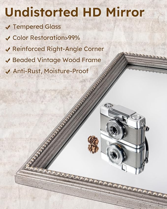 Axeman 30x36 Wood Wall Mirror, Rustic Bathroom Mirror, Vintage Wall Mounted - Image 3