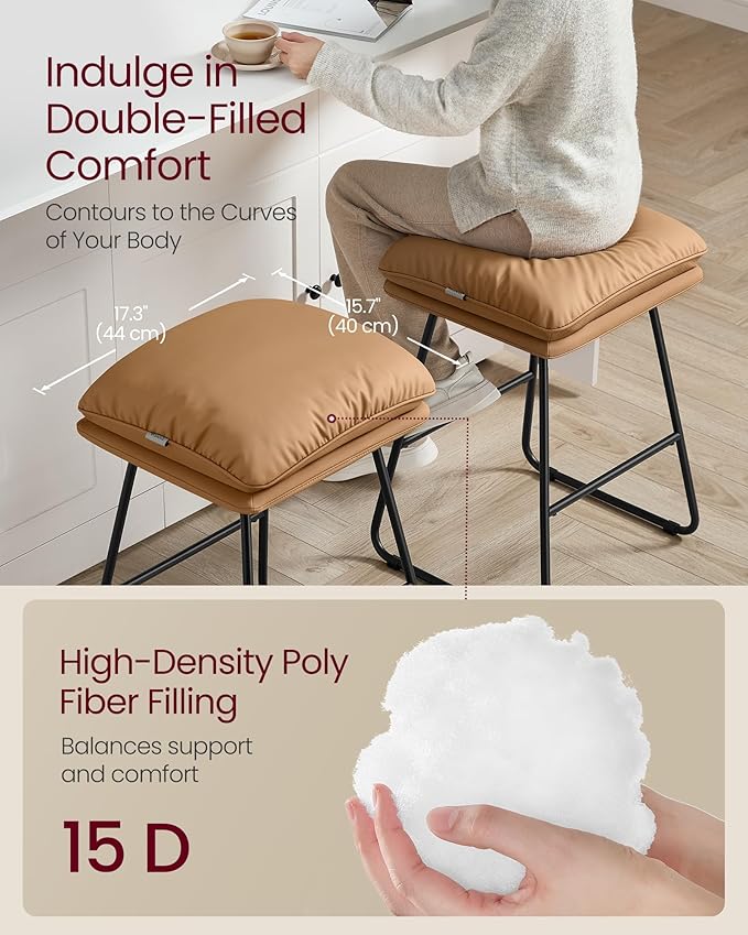 VASAGLE Bar Stools Set of 4, Counter Height Bar Stools, Leather Counter Stools - Image 4