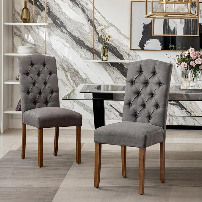 Tufted Upholstered Parsons Dining Chair Set Fabric Diner Accent Stylish Modern - Image 3