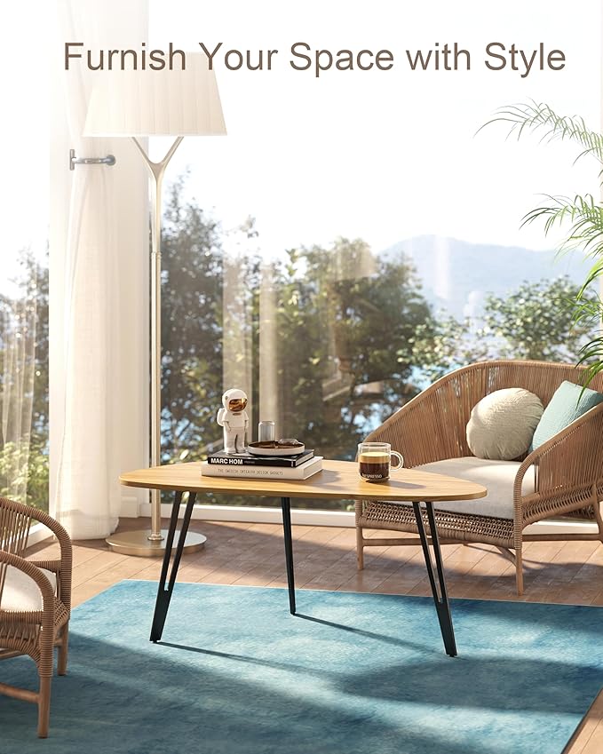 Manora Modern Mid Century Coffee Table, Oval Triangle Wood Center Table - Image 4