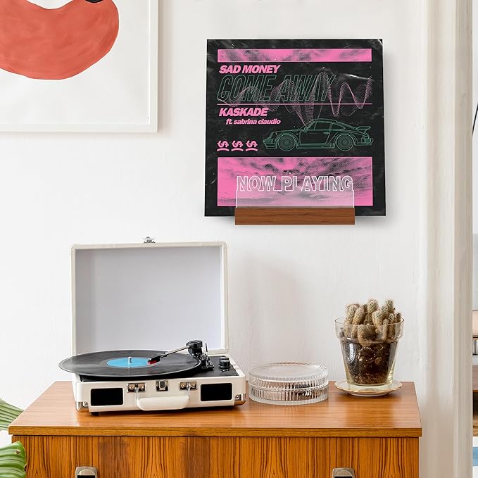 Now Playing Vinyl Record Stand Wall Mount, Light up Record Holder, Wooden - Image 4