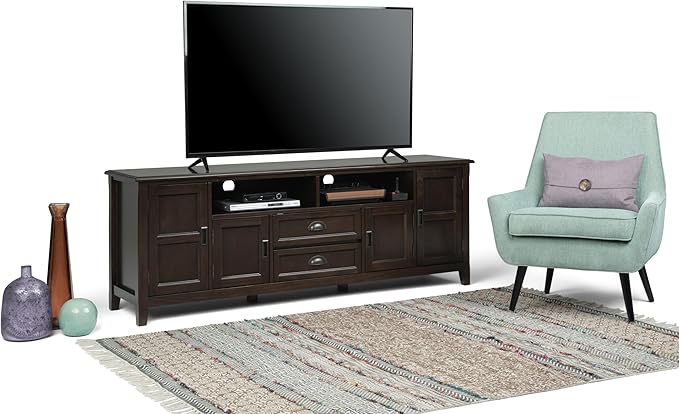 SIMPLIHOME Burlington SOLID WOOD 72 inch Wide Transitional TV Media Stand in - Image 9