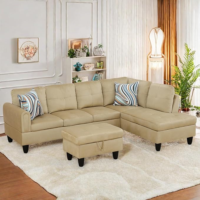 L Shaped Sectional Sofa with Ottoman, Modern Couches - Image 6