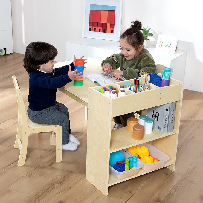 Kids Art Table and Chair Set, Birch Wooden Activity Craft Table, Kids Drawing - Image 7