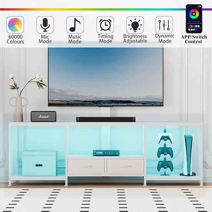 63" W TV Stand with Mount for 55, Entertainment Center with Power Outlet and - Image 3