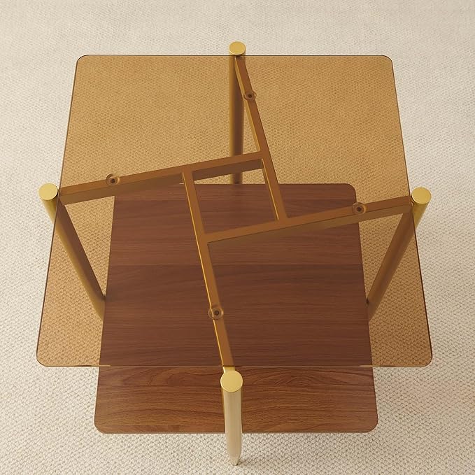 Square Glass End Table, Mid-Century Modern Sofa Table, L20*W20*H23 inch - Image 3