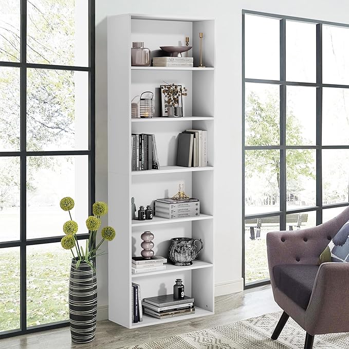 71" Tall Bookcase, 6-Tier Open Display Storage Shelves, Floor Standing Large by GRUSIGN