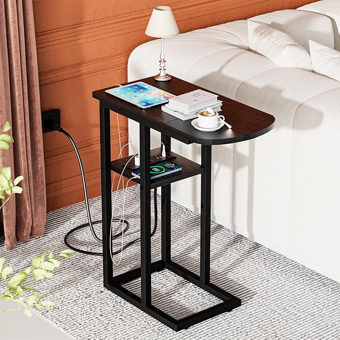 C Table End Table with Charging Station, Couch C Shaped Side Table - Image 6