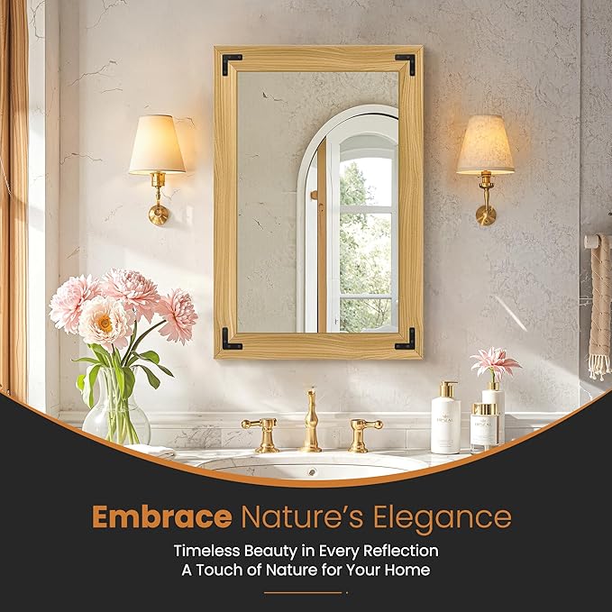 Bathroom Mirror for Wall with Wooden Frame, Bedroom Decor, Vertical or - Image 2