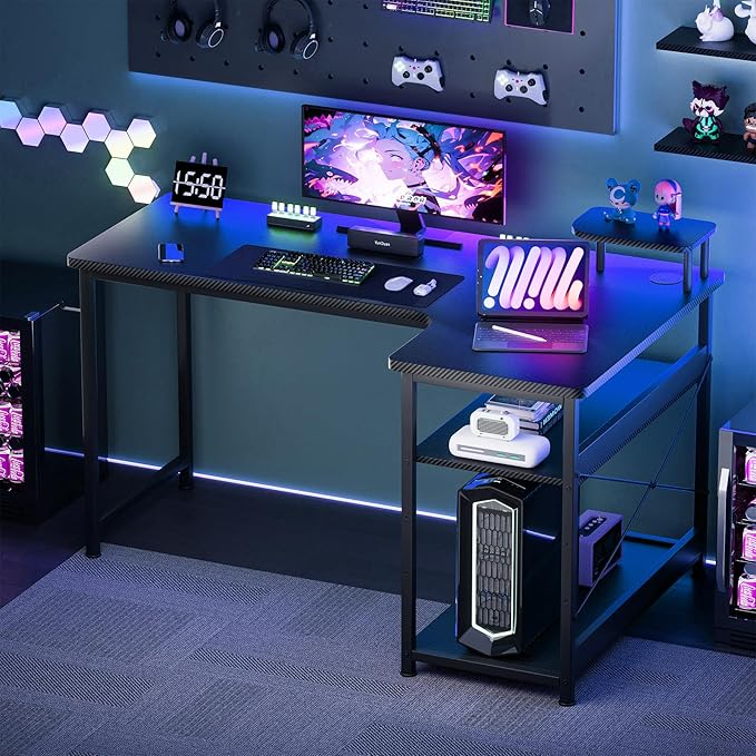GTPLAYER L Shaped Gaming Desk, Carbon Fiber Style Computer Desk - Image 7