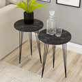 PAK HOME Set of 2 Black Marble End Tables Round Wood Sofa Side Coffee Tables by PAKHOME