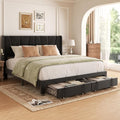 King Bed Frame with Storage Drawers, Upholstered Platform Bed with Headboard by VIPLOV