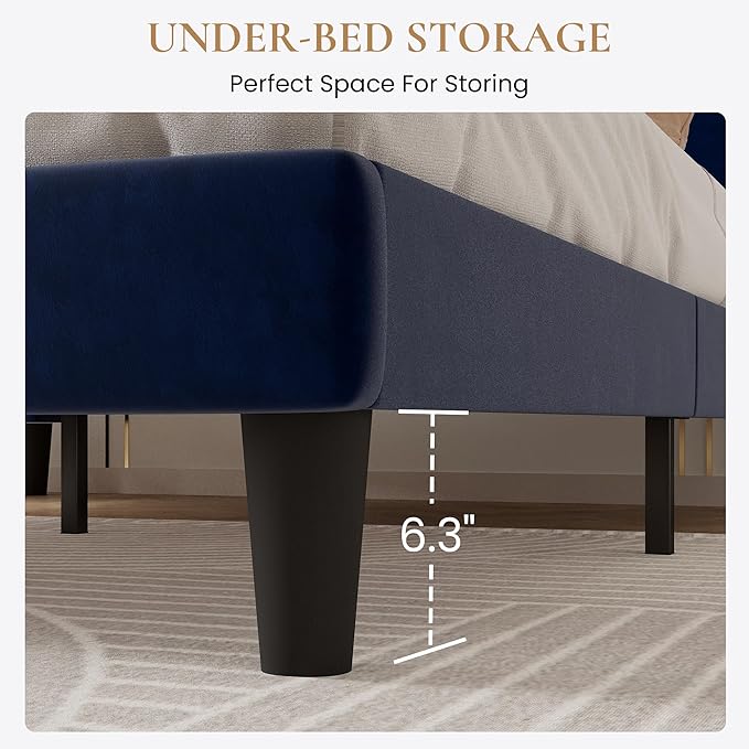SHA CERLIN Twin Bed Frame/Velvet Upholstered Platform Bed Frame - Image 6