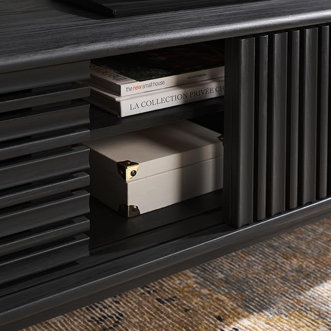 SAFAVIEH ESMA TV Stand for up to 65" Flatscreen – Black, Sliding Doors - Image 4