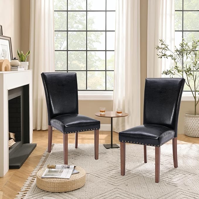 Parsons Dining Chairs Set of 4, Upholstered Nailhead PU Leather Dining Room - Image 7