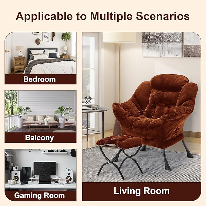 Fabric Lazy Chair with Ottoman, Oversized Upholstered Sofa Chair - Image 8