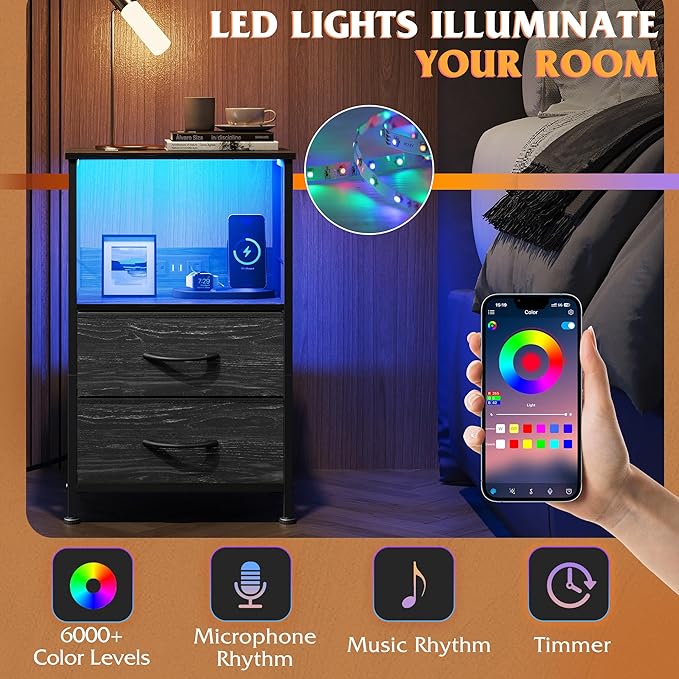 WLIVE Night Stand with Charger Station, LED Nightstand - Image 4