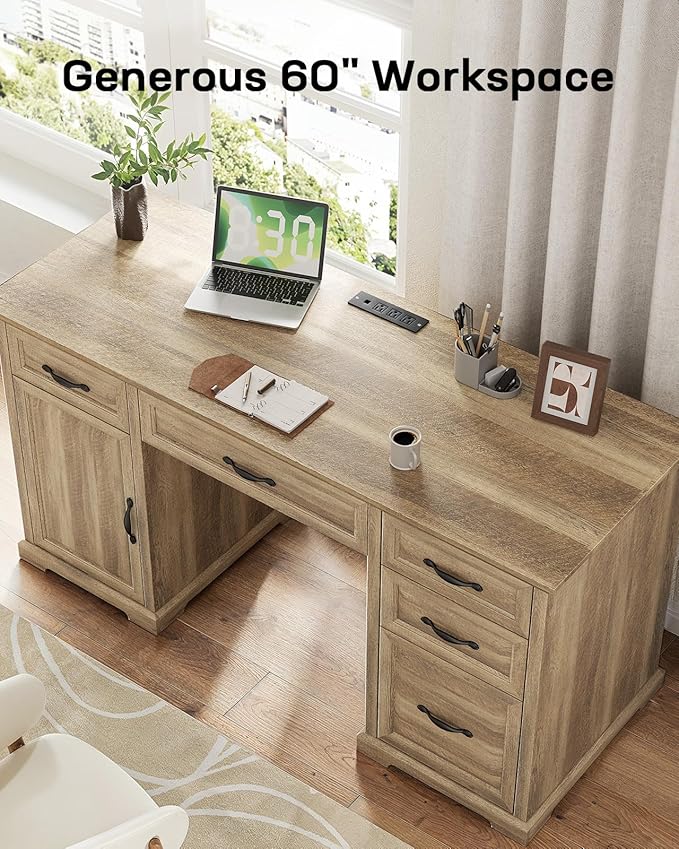 Marsail 60″ Farmhouse Executive Desk, Home Office Desk - Image 7