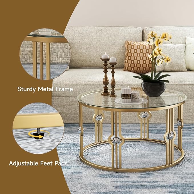 OIOG Glass Coffee Table for Living Room, Round Coffee Table for Office - Image 4