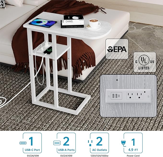 C Table End Table with Charging Station, Couch C Shaped Side Table - Image 4