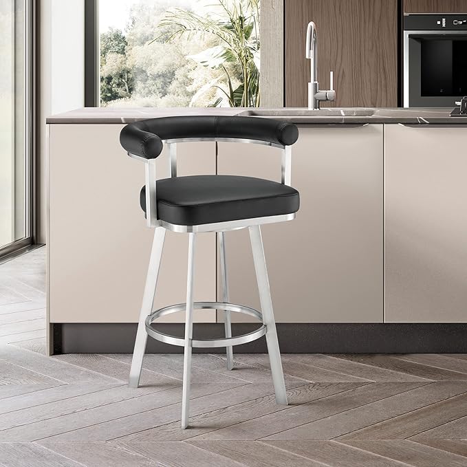 Armen Living Magnolia Swivel Bar Stool in Brushed Stainless Steel - Image 2