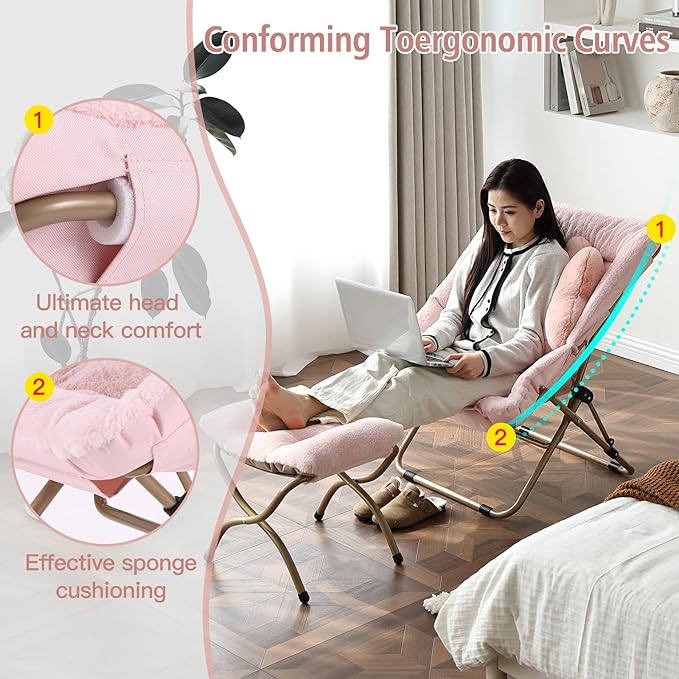 Welnow Comfy Saucer Chair with Ottoman, Oversized Folding Reading Chair - Image 7