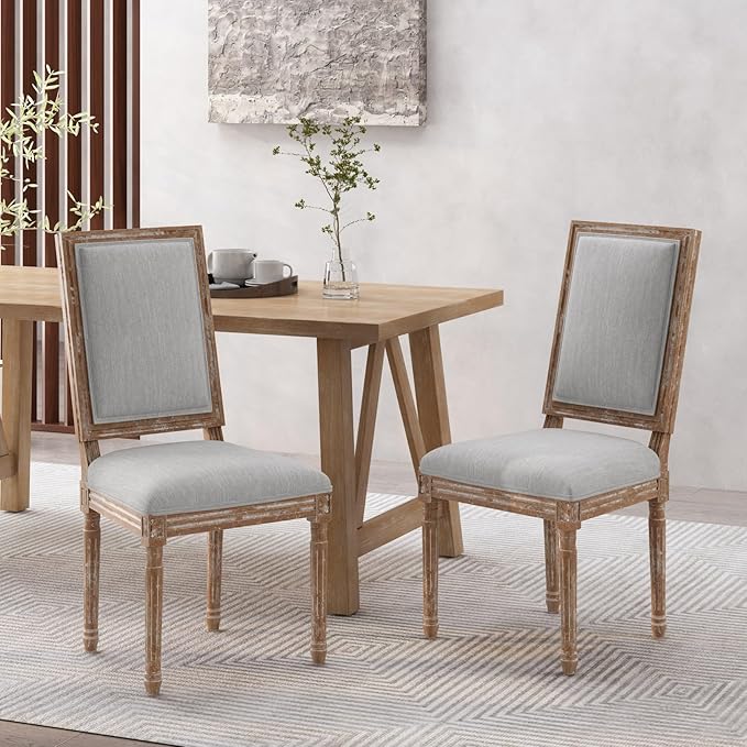 Merax Upholstered Solid Wood Dining Chairs Set of 2, French Country Style - Image 3