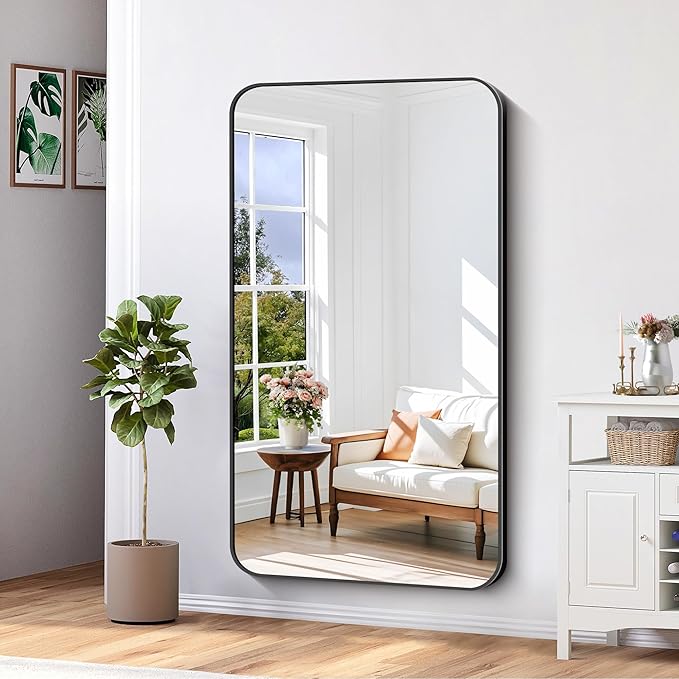 Bathroom Mirror, Metal Frame Rounded Corner Vanity Mirror, Large Wall Mounted - Image 4