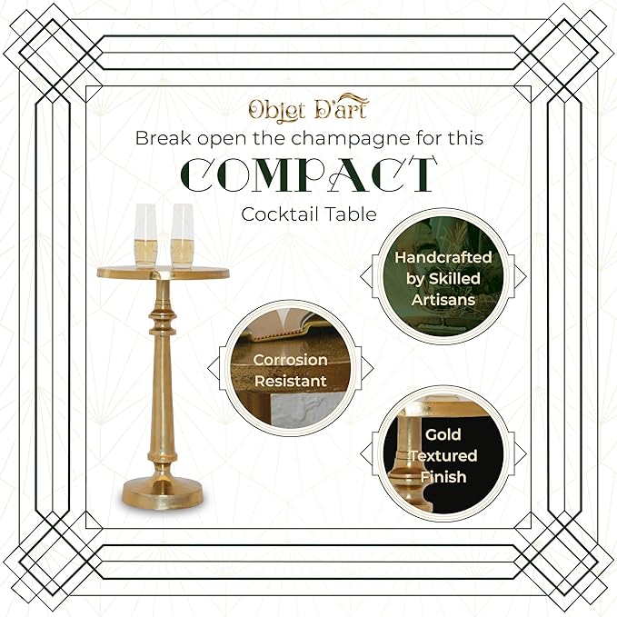 Small Round Gold Side Table by Objet D’Art, Cocktail and Drink Table - Image 3