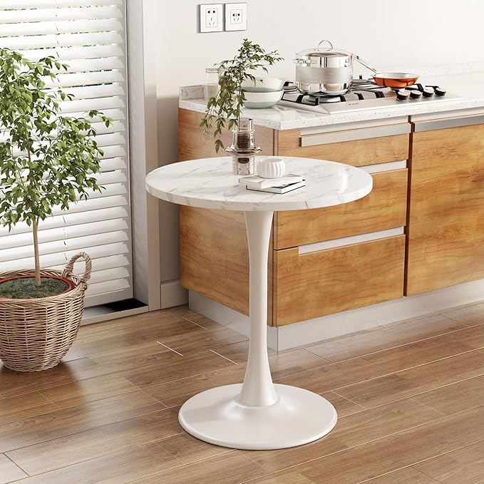 White Round Table Modern Dining Table Marble Texture Tulip Round Kitchen Table - Image 6