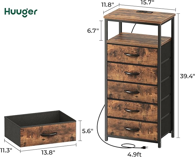 Huuger 5 Drawers Dresser with Charging Station, Dresser - Image 3