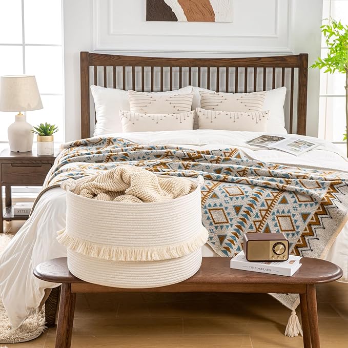 KAKAMAY Large Blanket Basket, Woven Baskets - Image 5