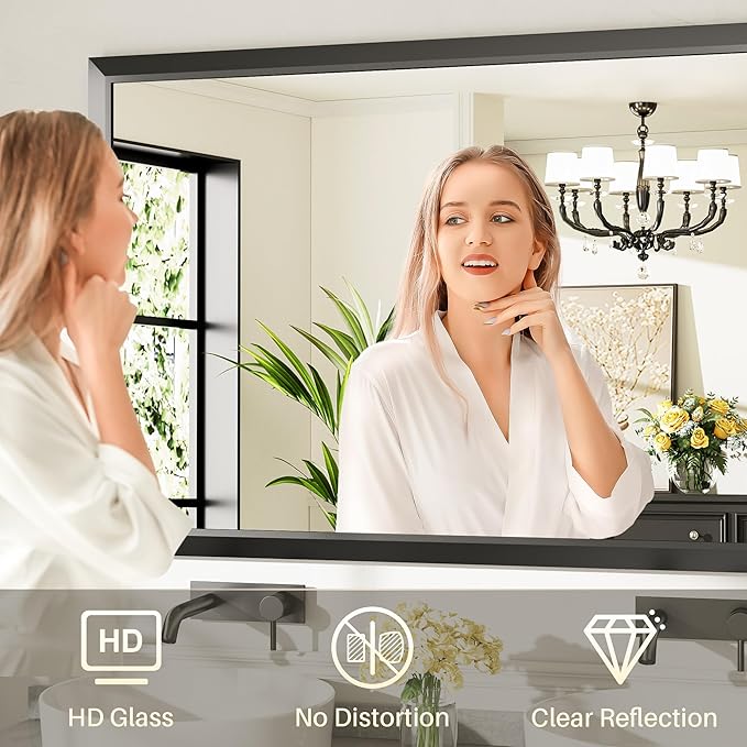 55x36 Inch Black Bathroom Mirror - Image 4