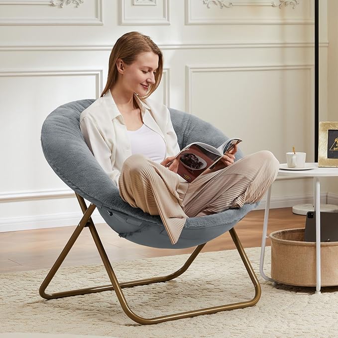 Saucer Chair Faux Fur with Soft and Thick Padded Seat Metal Frame, Modern Style - Image 2