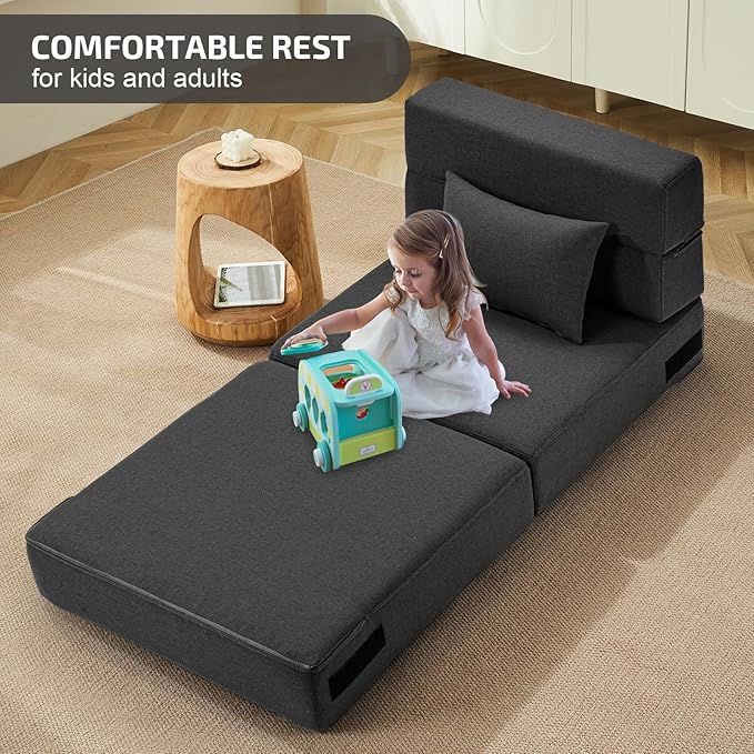 Folding Sofa Bed with Pillow- Convertible Chair Floor Couch & Sleeping Mattress - Image 3